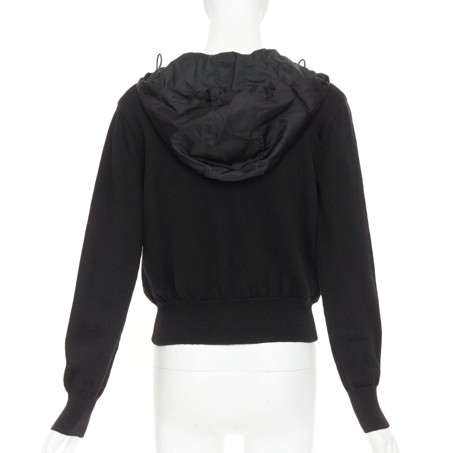 Women's Prada virgin wool nylon front triangle logo zip hoodie
