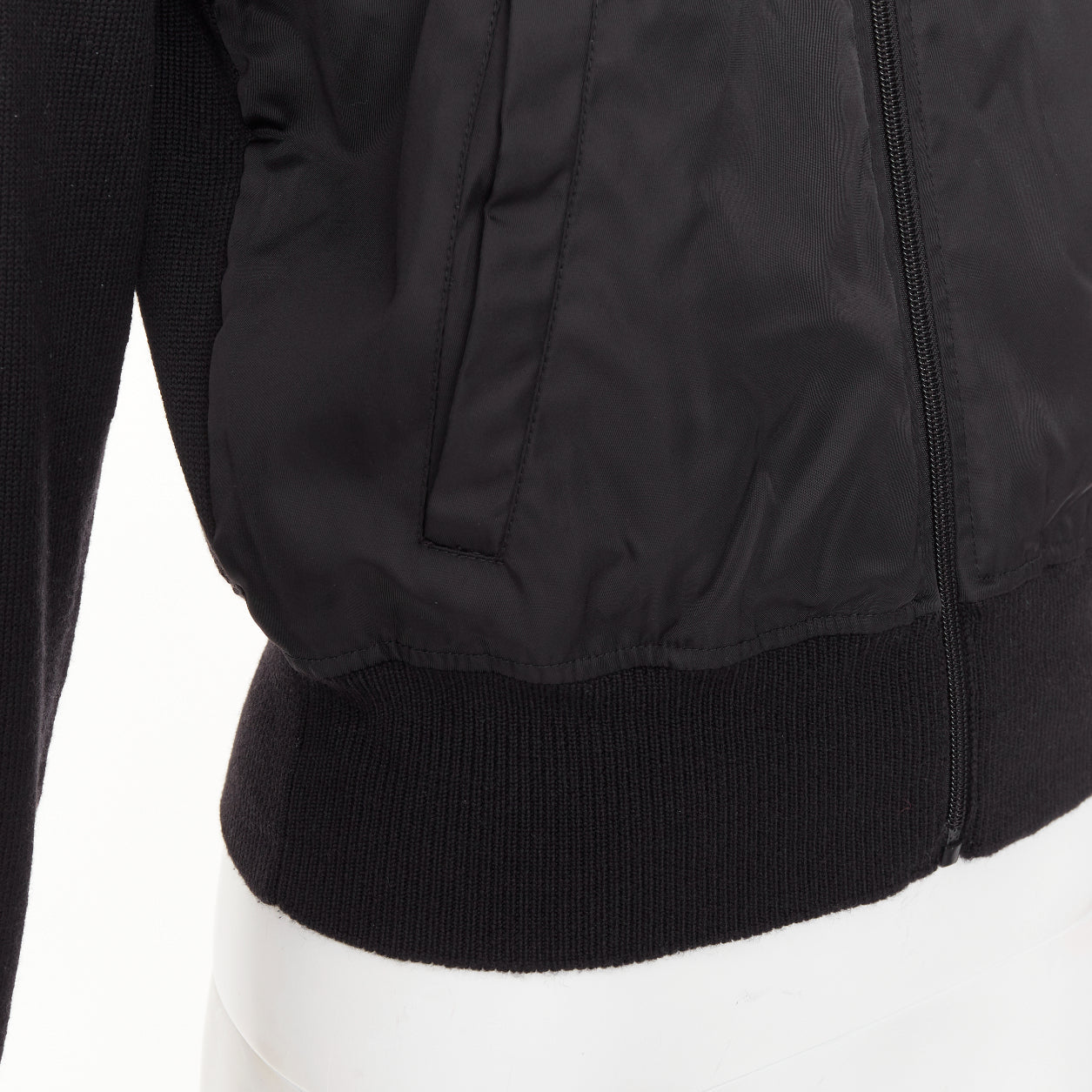 Women's Prada virgin wool nylon front triangle logo zip hoodie