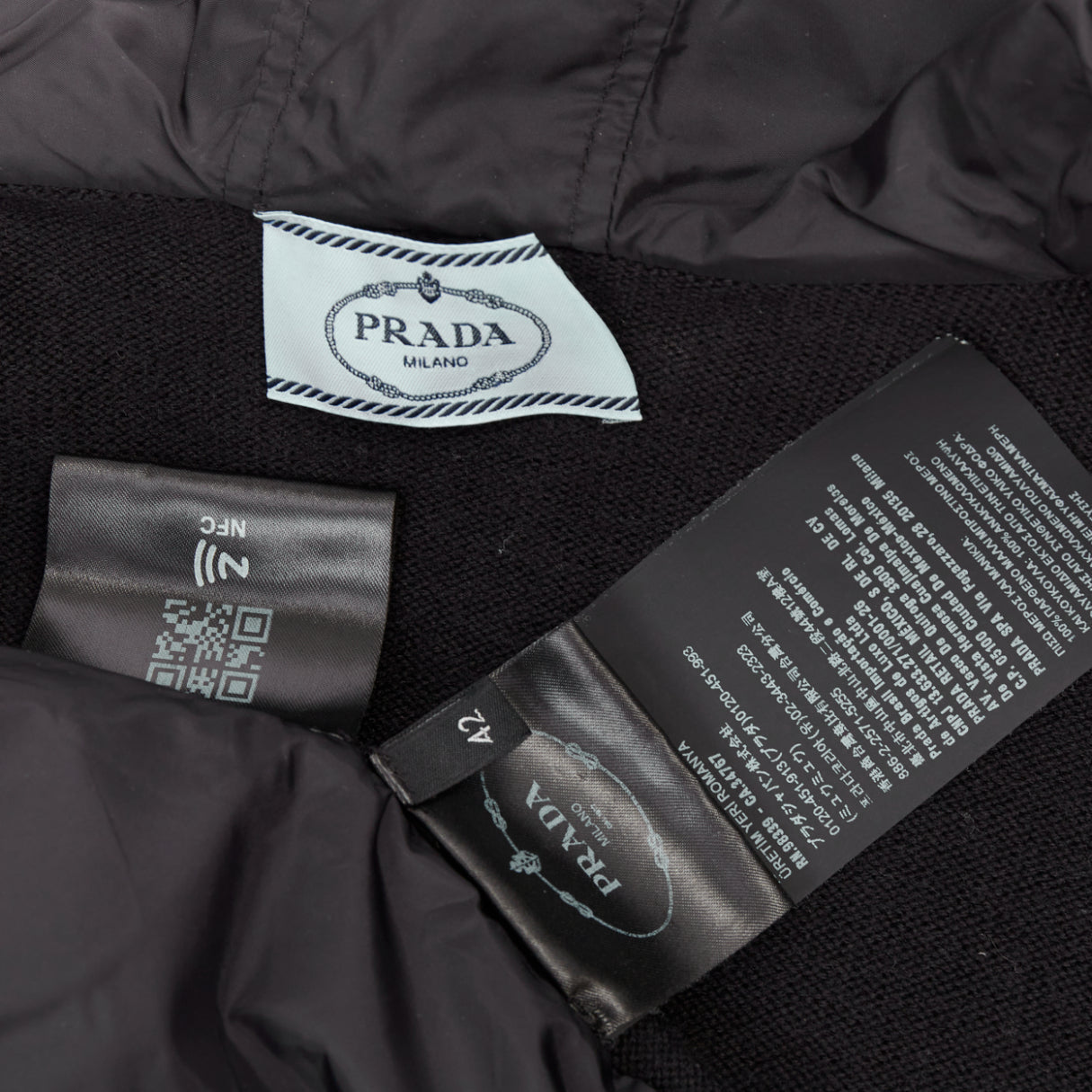 Women's Prada virgin wool nylon front triangle logo zip hoodie