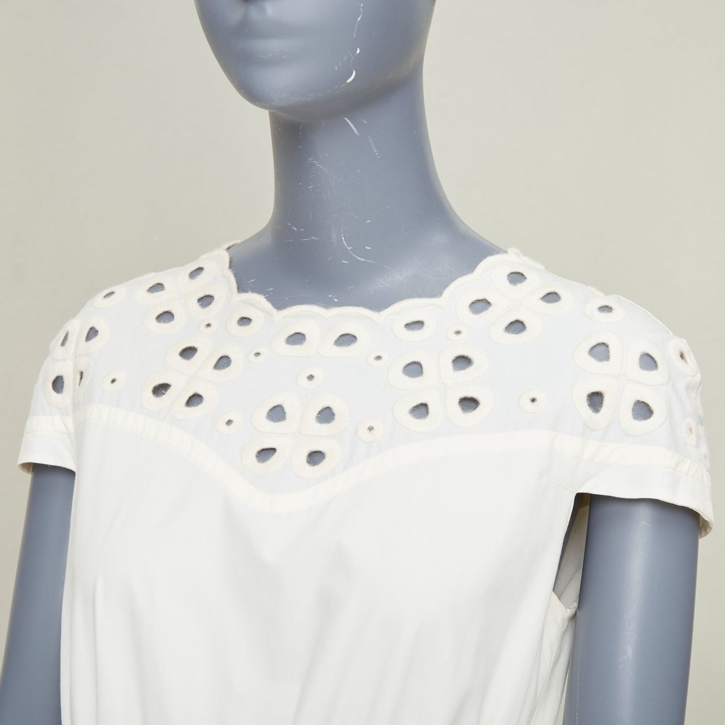 Women's Fendi eyelet cutout scalloped white cotton midi dress