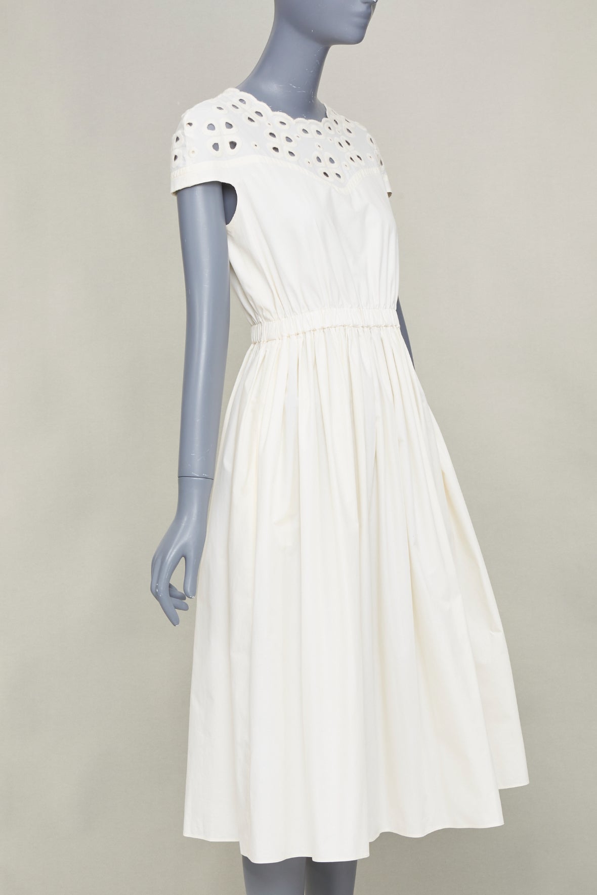 Women's Fendi eyelet cutout scalloped white cotton midi dress
