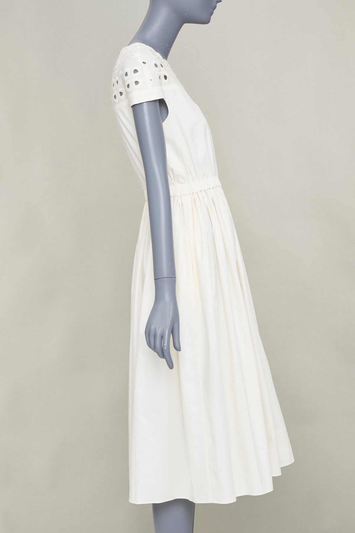 Women's Fendi eyelet cutout scalloped white cotton midi dress