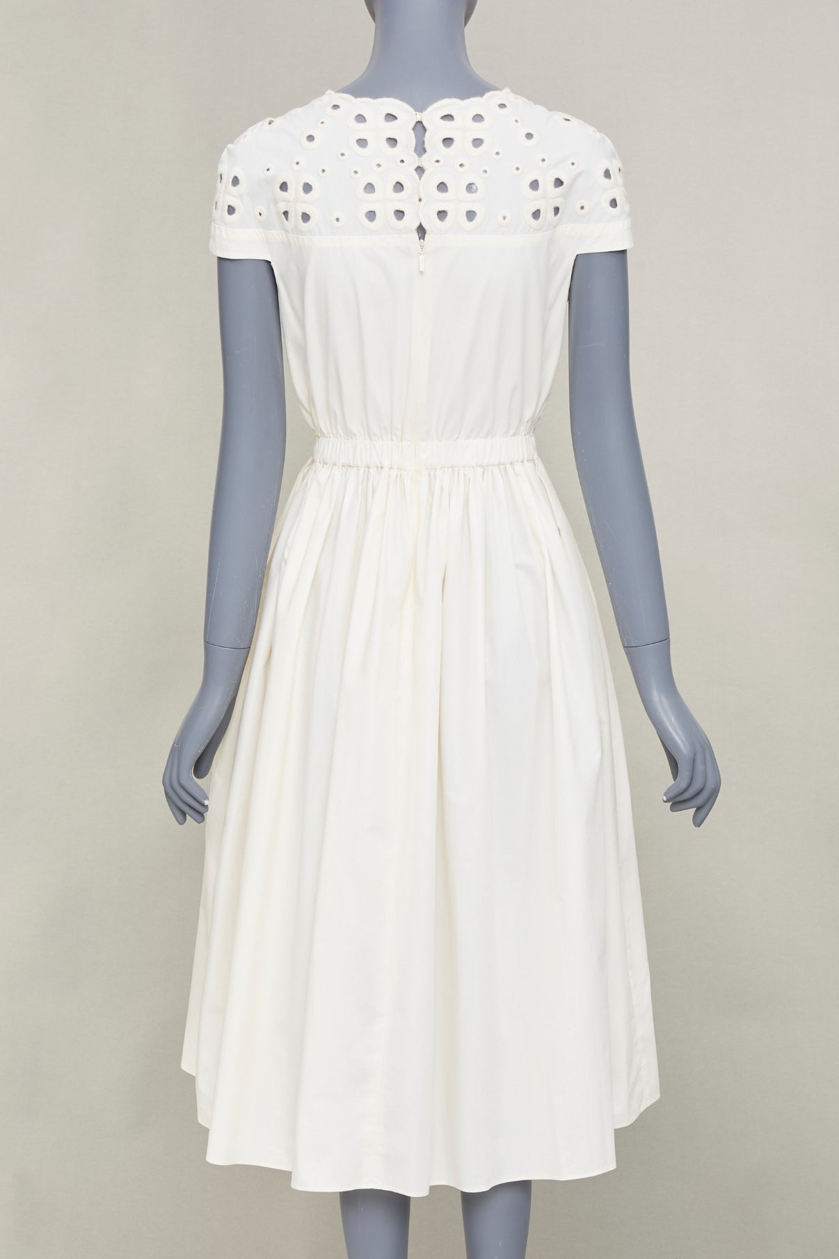 Women's Fendi eyelet cutout scalloped white cotton midi dress