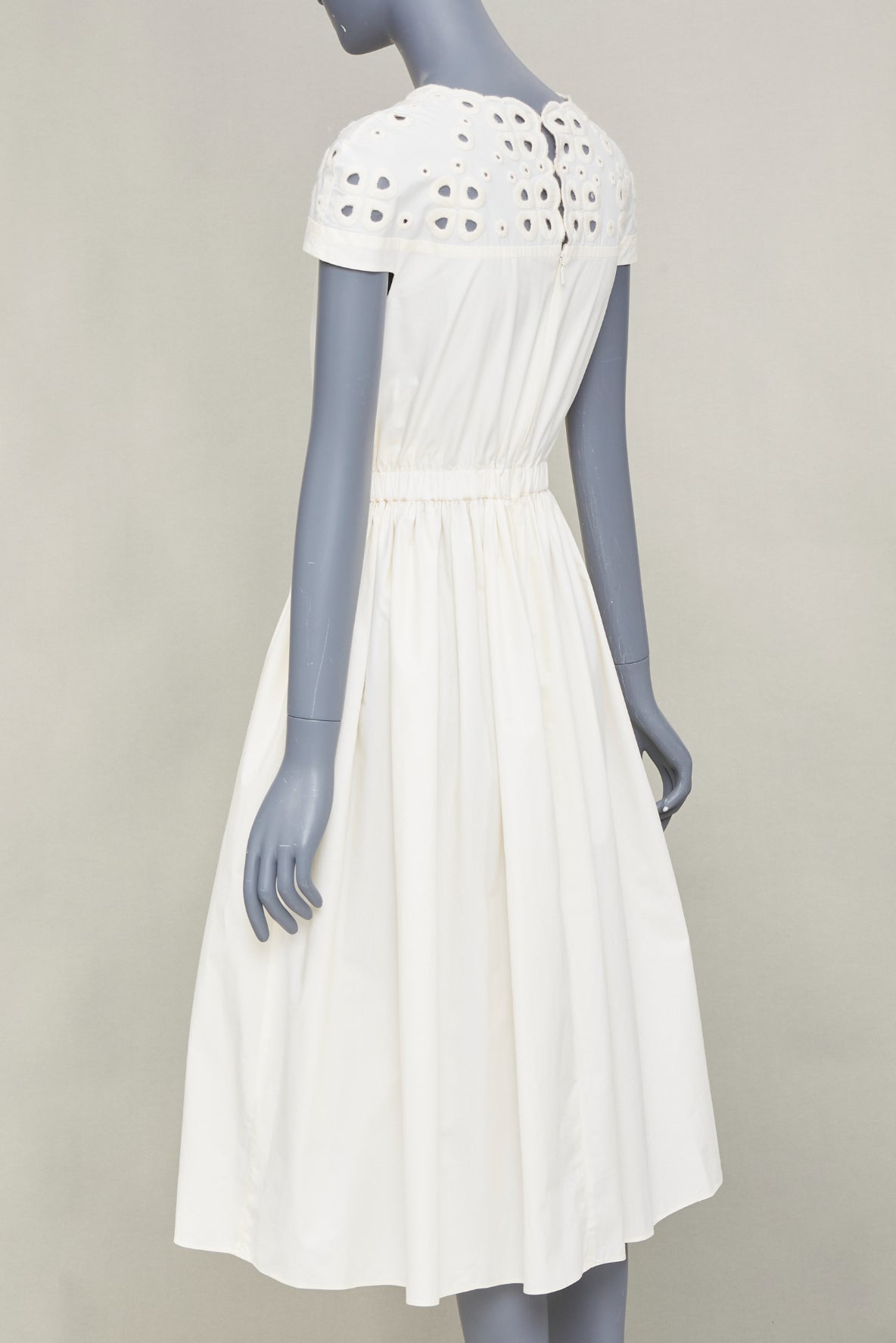 Women's Fendi eyelet cutout scalloped white cotton midi dress