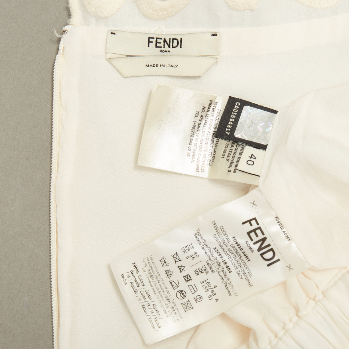 Women's Fendi eyelet cutout scalloped white cotton midi dress