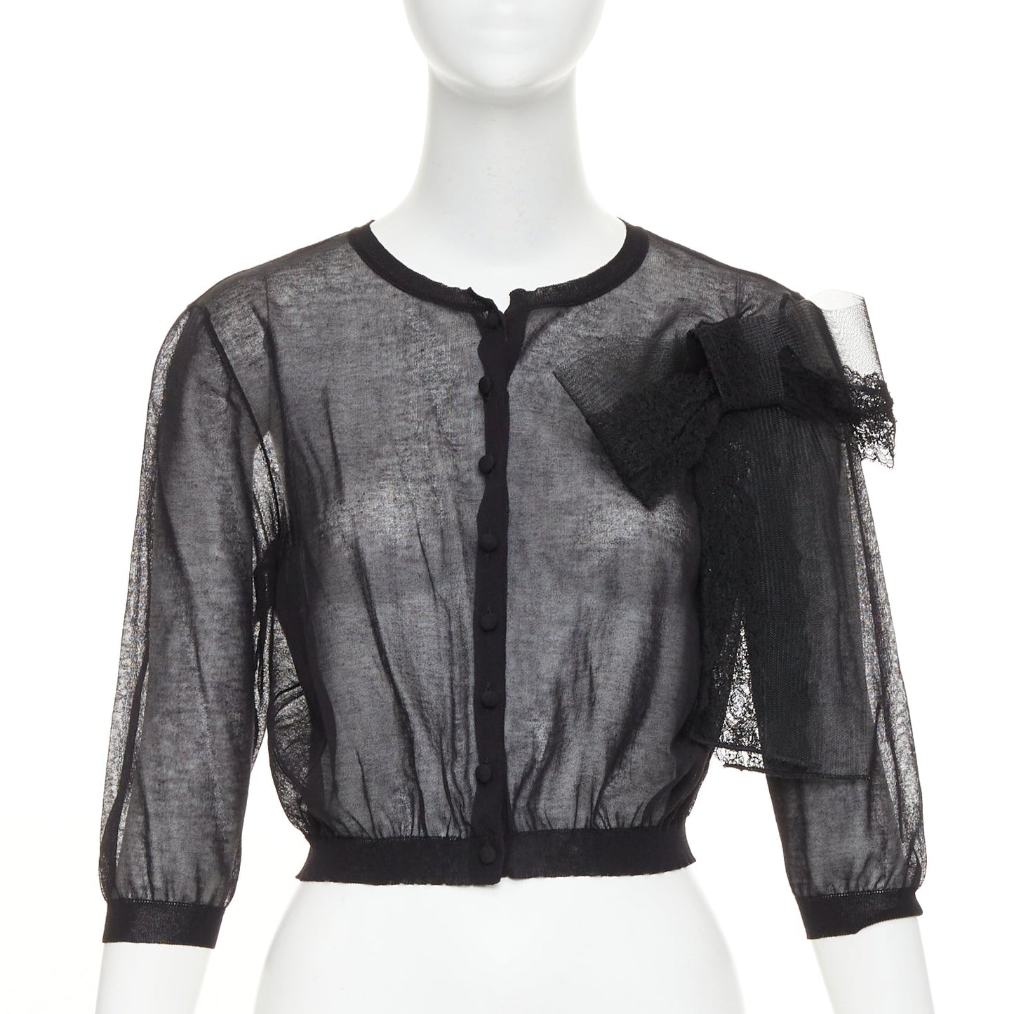 Women's Valentino cotton blend sheer knit lace bow cardigan