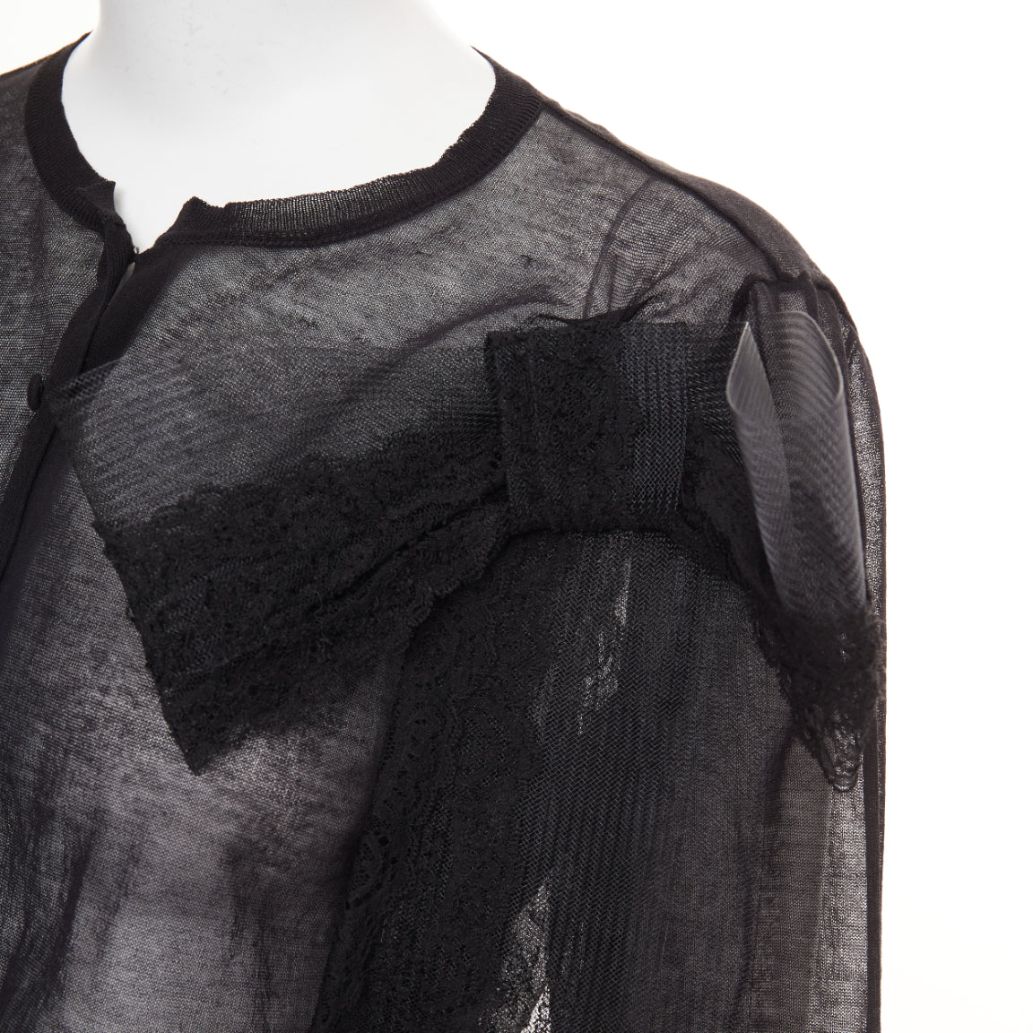 Women's Valentino cotton blend sheer knit lace bow cardigan