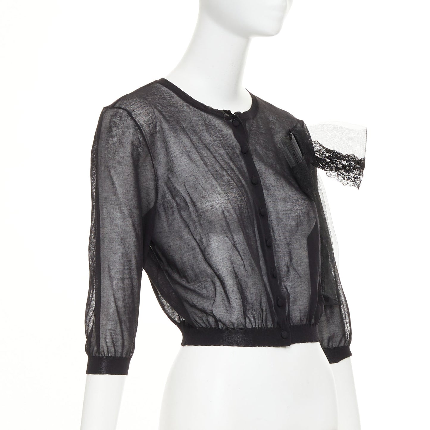 Women's Valentino cotton blend sheer knit lace bow cardigan