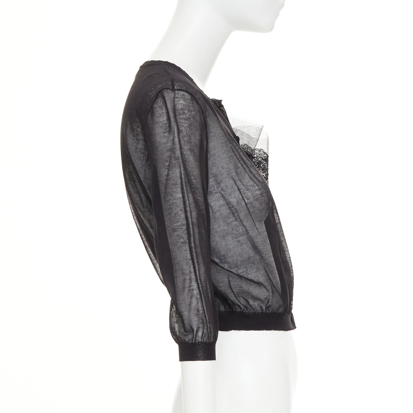 Women's Valentino cotton blend sheer knit lace bow cardigan