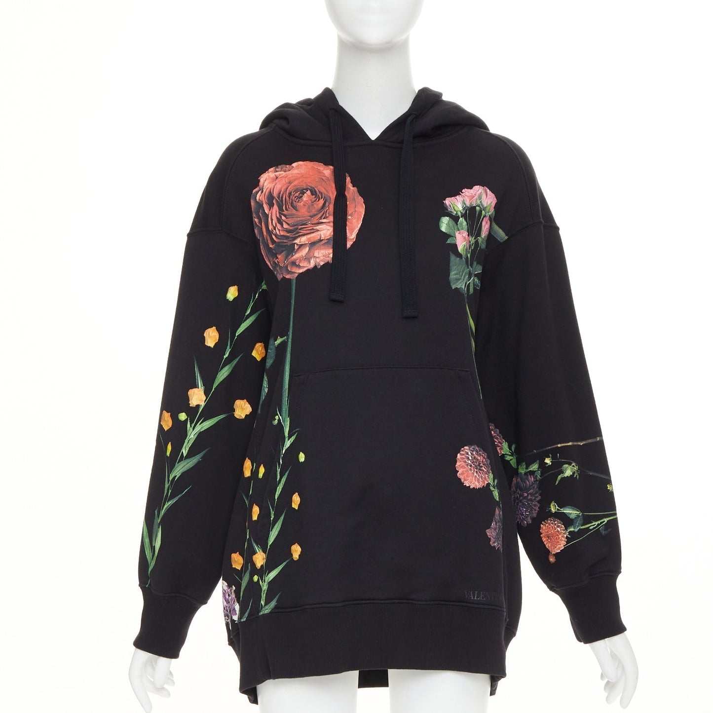 Women's Valentino cotton macro rose floral print pouch hoodie