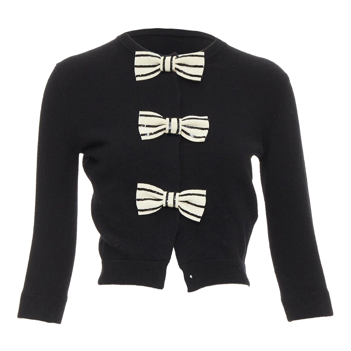 Women's Valentino wool striped sequin trio bow knit cardigan