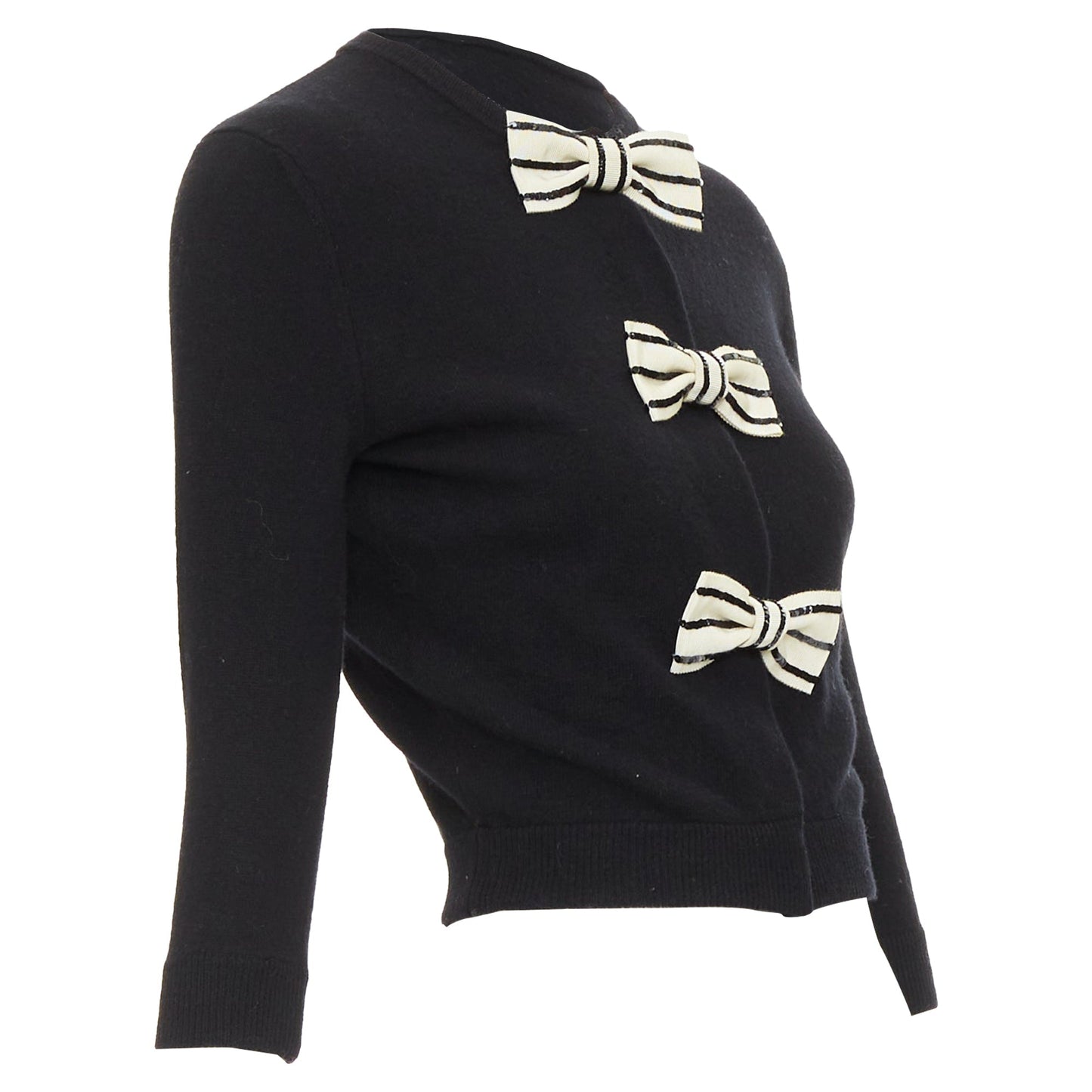 Women's Valentino wool striped sequin trio bow knit cardigan
