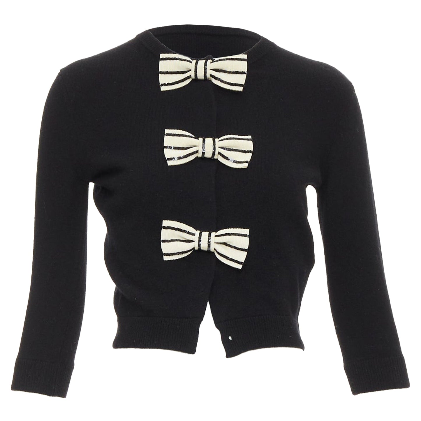 Women's Valentino wool striped sequin trio bow knit cardigan