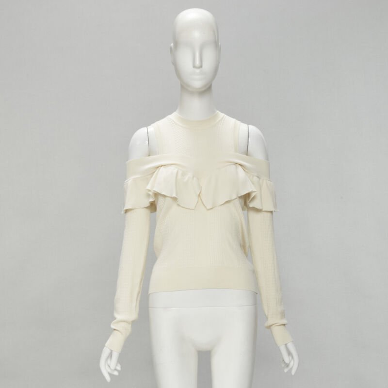 Women's Fendi wool silk cashmere cold shoulder ruffle knit sweater
