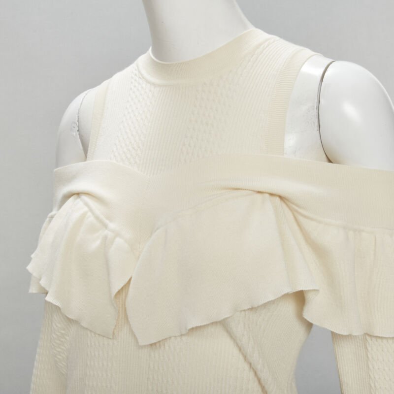 Women's Fendi wool silk cashmere cold shoulder ruffle knit sweater