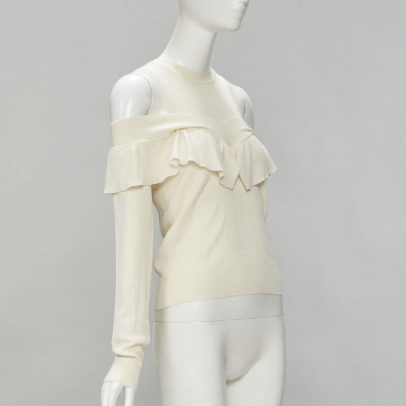 Women's Fendi wool silk cashmere cold shoulder ruffle knit sweater