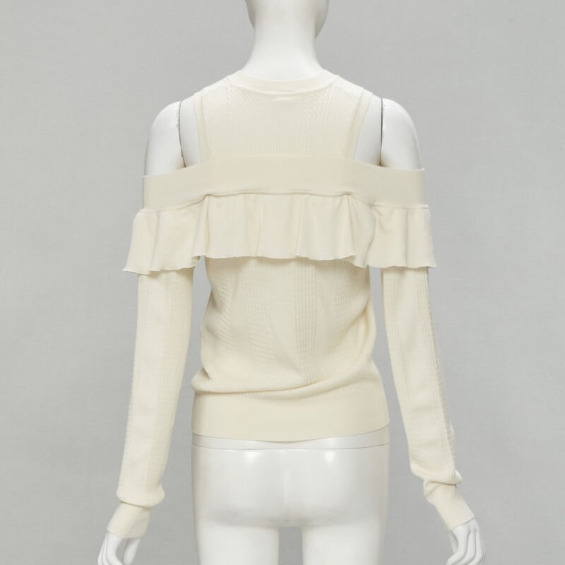 Women's Fendi wool silk cashmere cold shoulder ruffle knit sweater