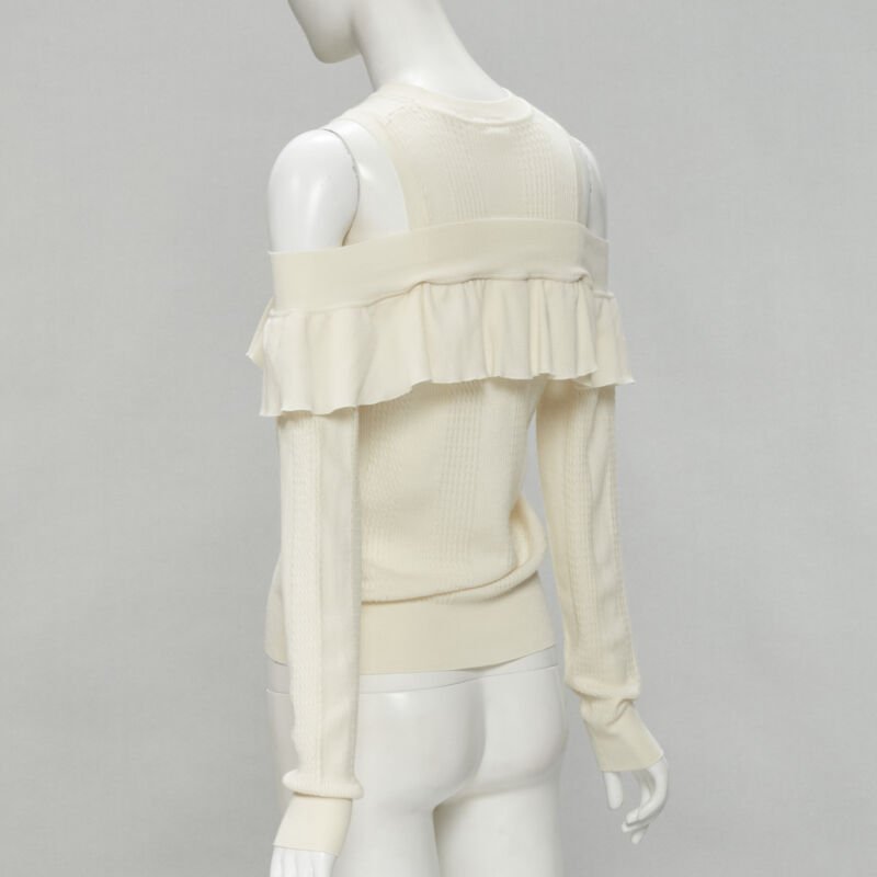 Women's Fendi wool silk cashmere cold shoulder ruffle knit sweater