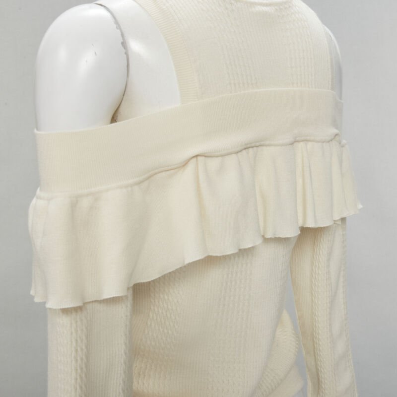 Women's Fendi wool silk cashmere cold shoulder ruffle knit sweater
