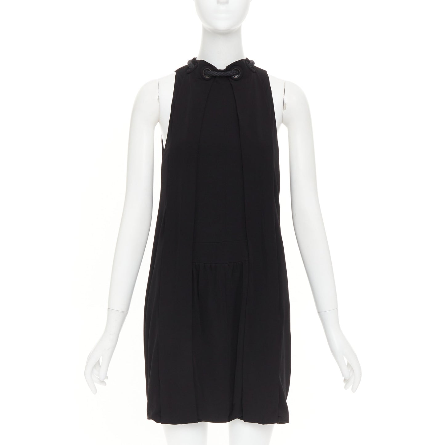 Women's Balenciaga rope eyelet gathered neck silk mini dress