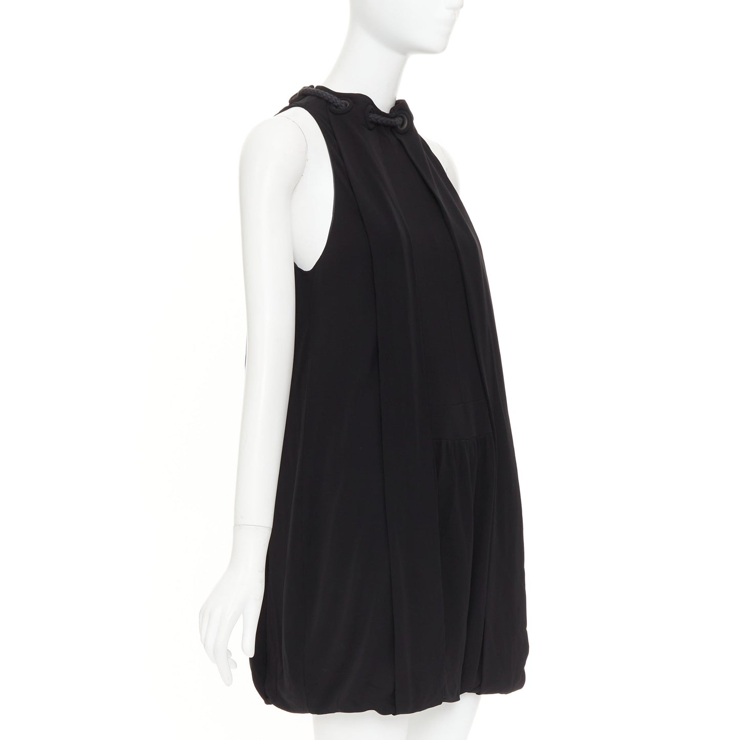Women's Balenciaga rope eyelet gathered neck silk mini dress