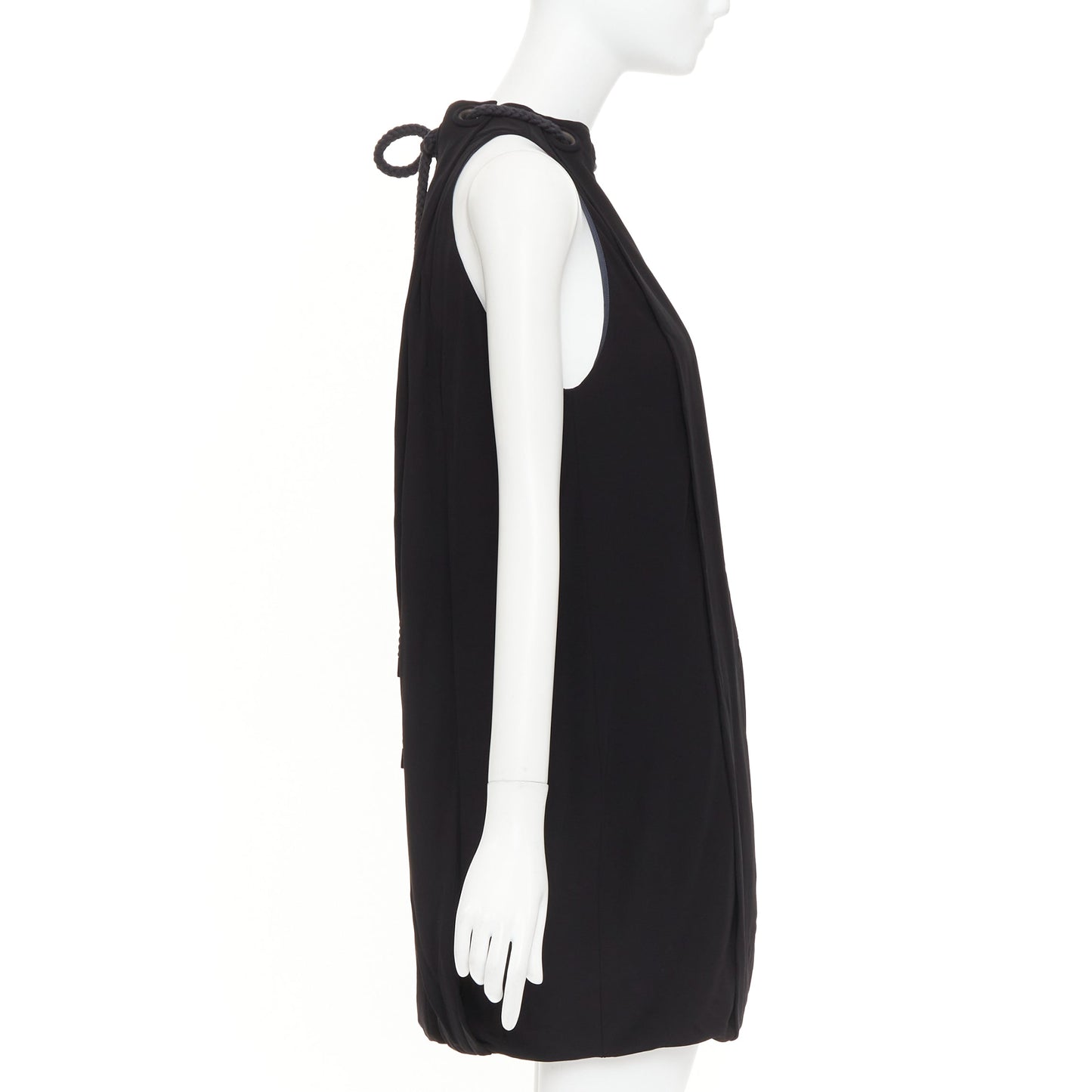 Women's Balenciaga rope eyelet gathered neck silk mini dress