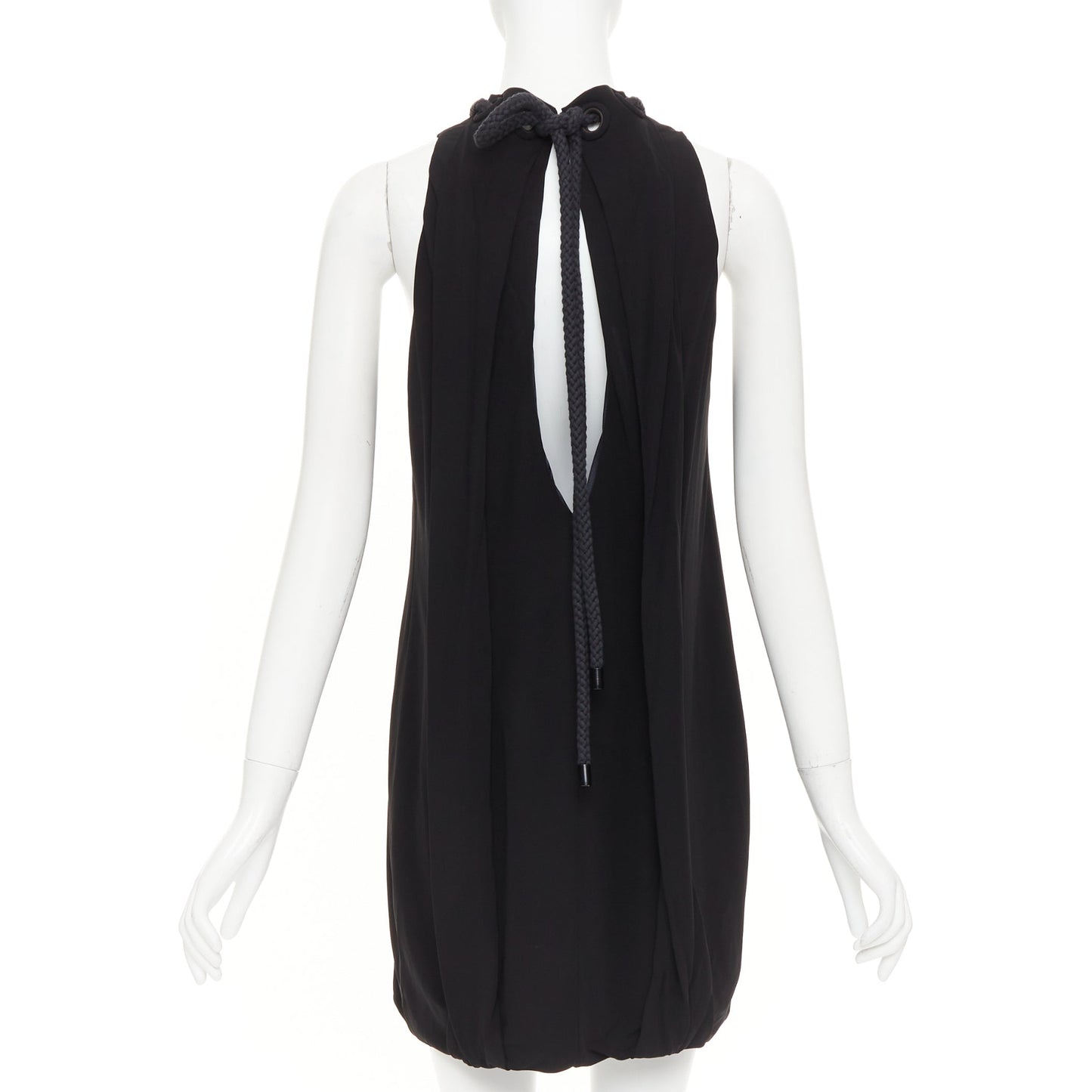 Women's Balenciaga rope eyelet gathered neck silk mini dress