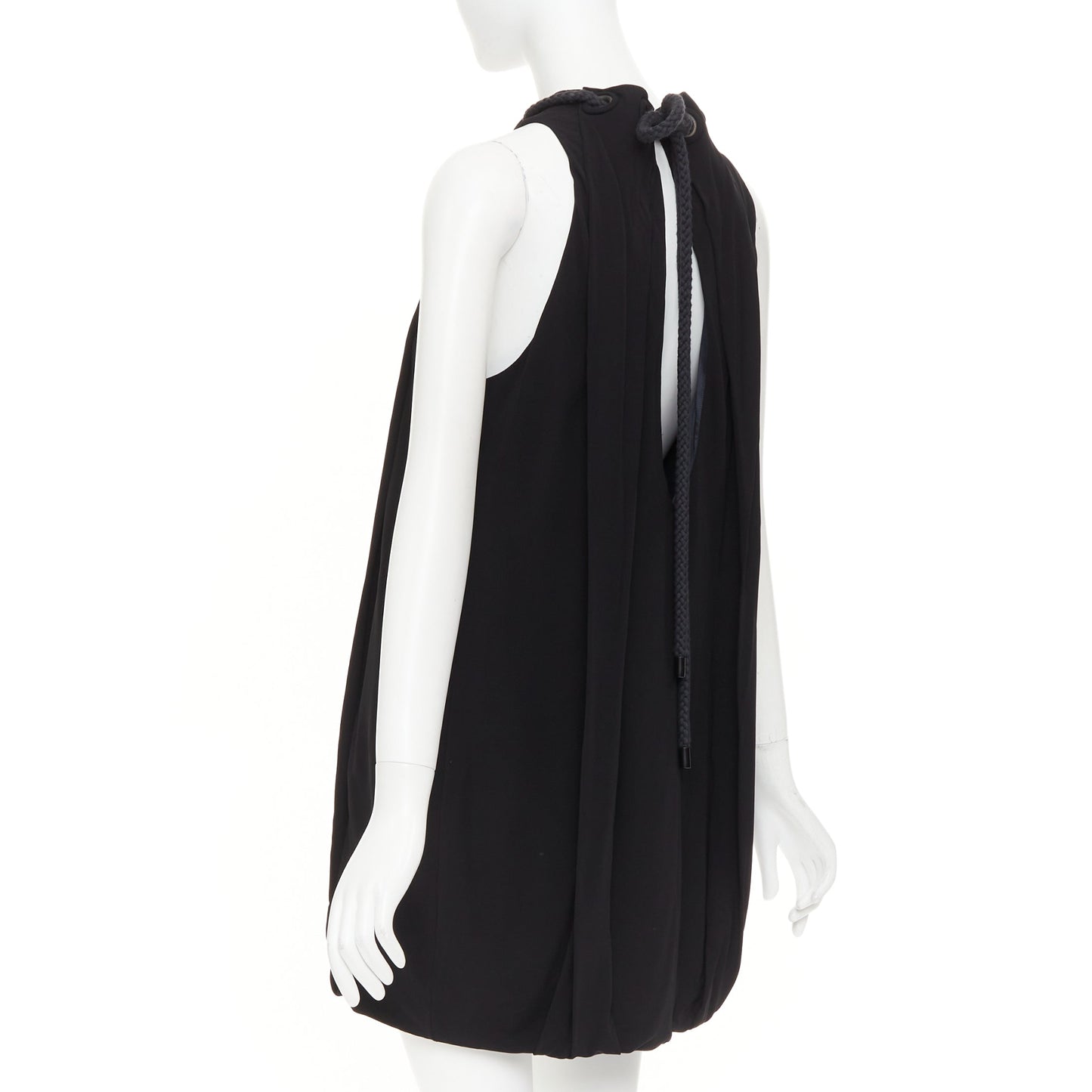 Women's Balenciaga rope eyelet gathered neck silk mini dress