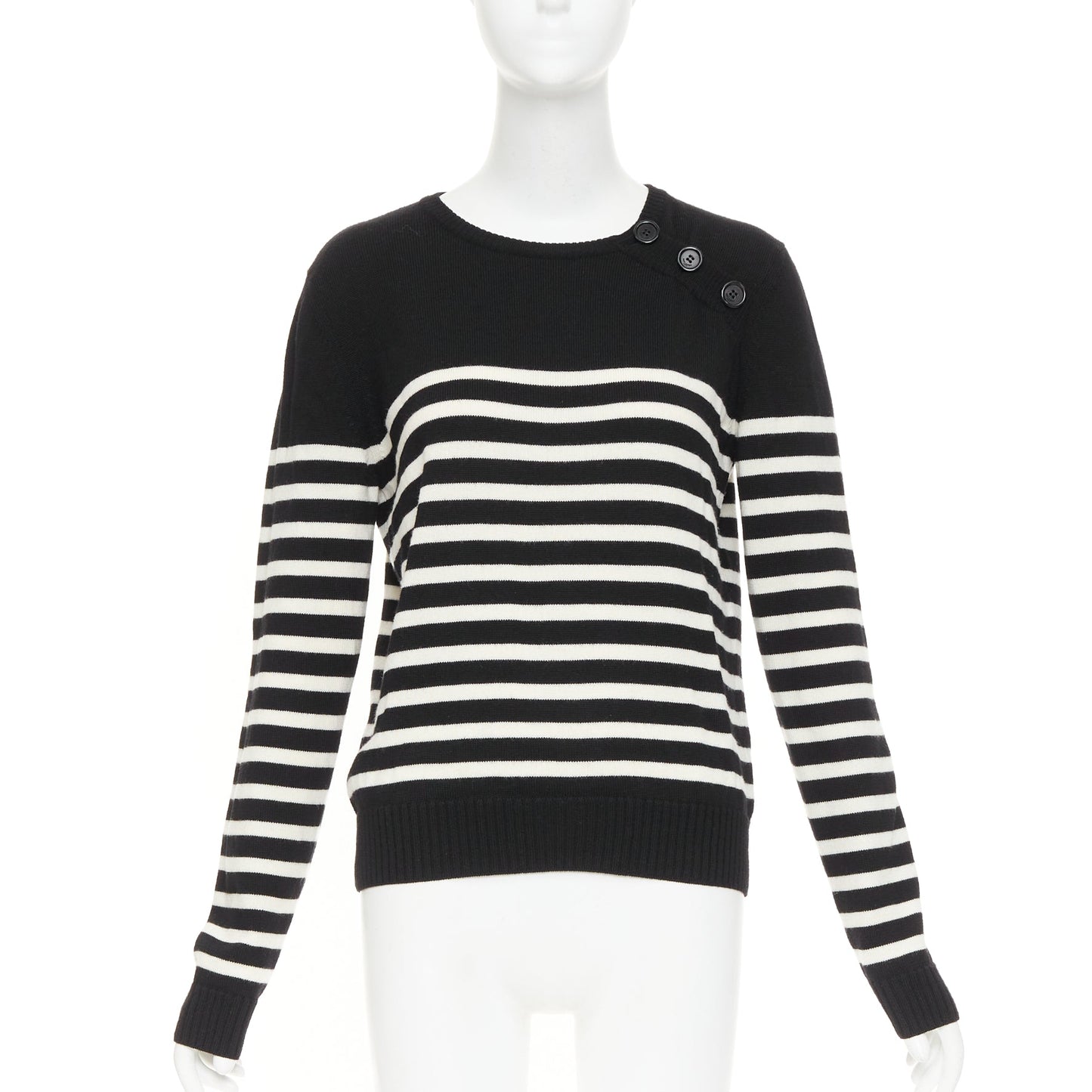 Women's Saint Laurent wool nautical striped button sailor pullover