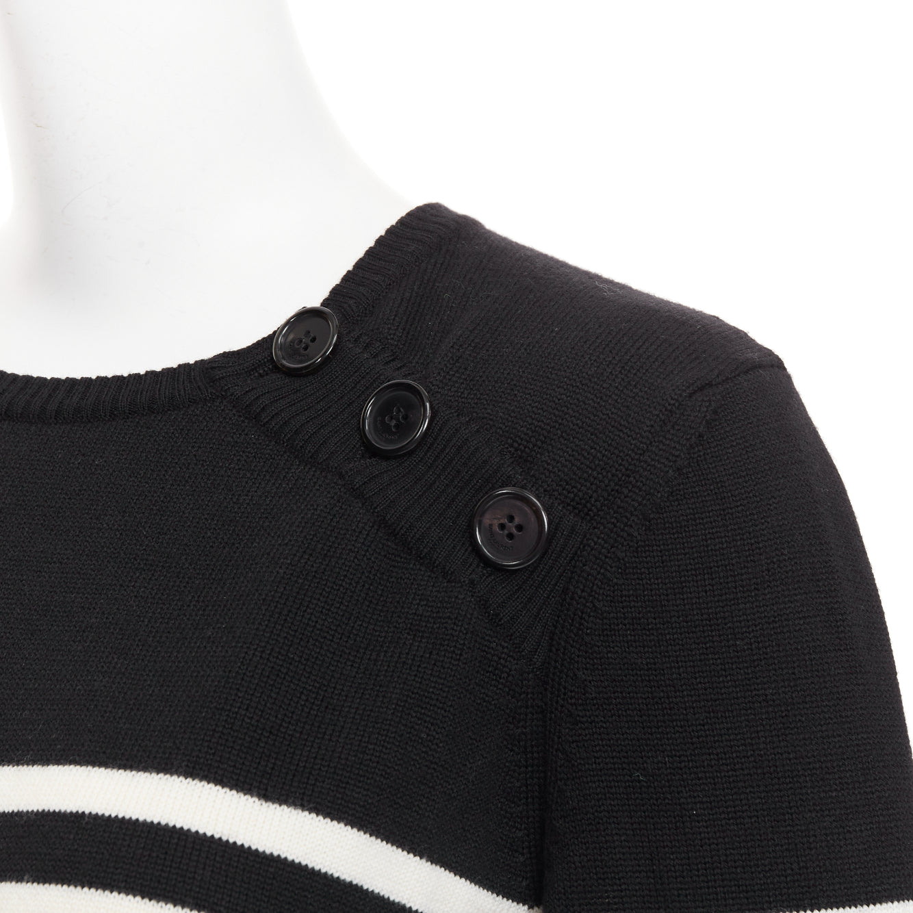 Women's Saint Laurent wool nautical striped button sailor pullover