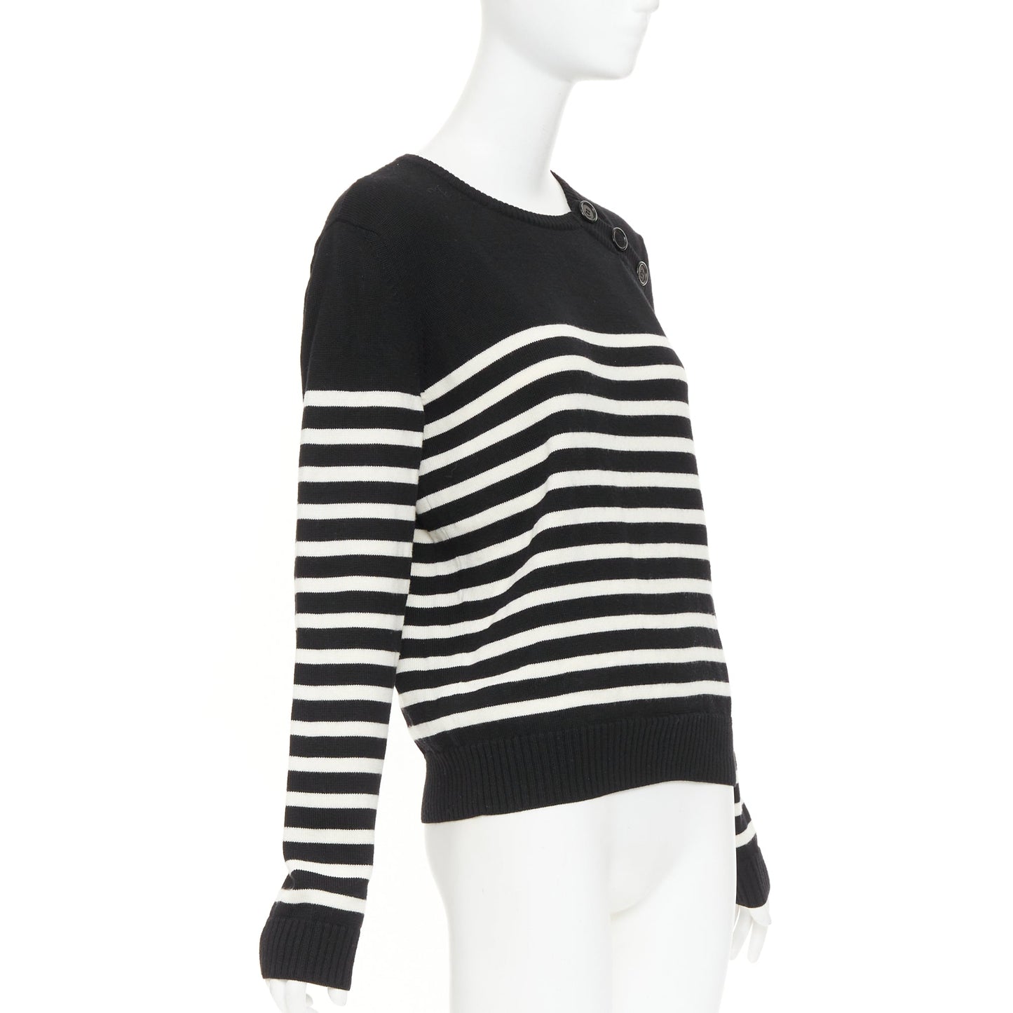 Women's Saint Laurent wool nautical striped button sailor pullover