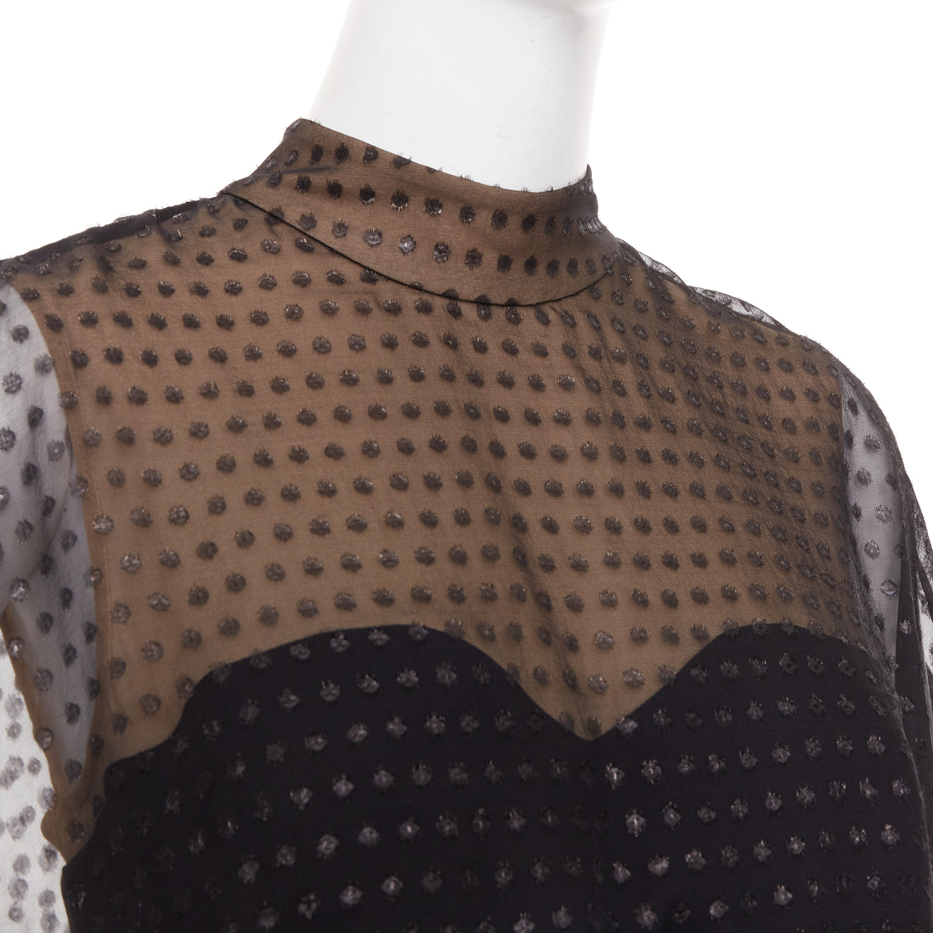 Women's Saint Laurent polka dot lurex semi sheer bow belt dress