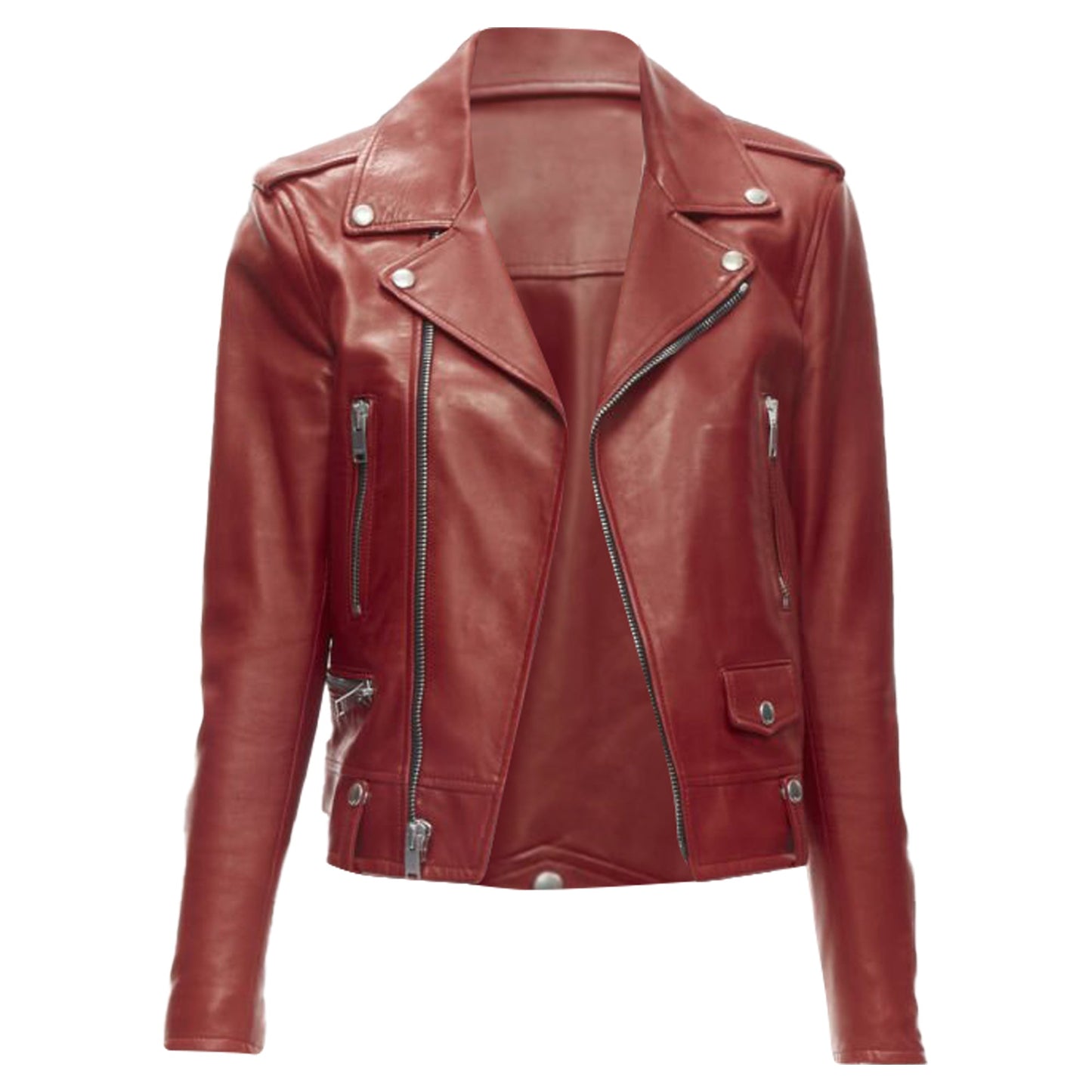 Women's Saint Laurent red lambskin leather moto biker jacket