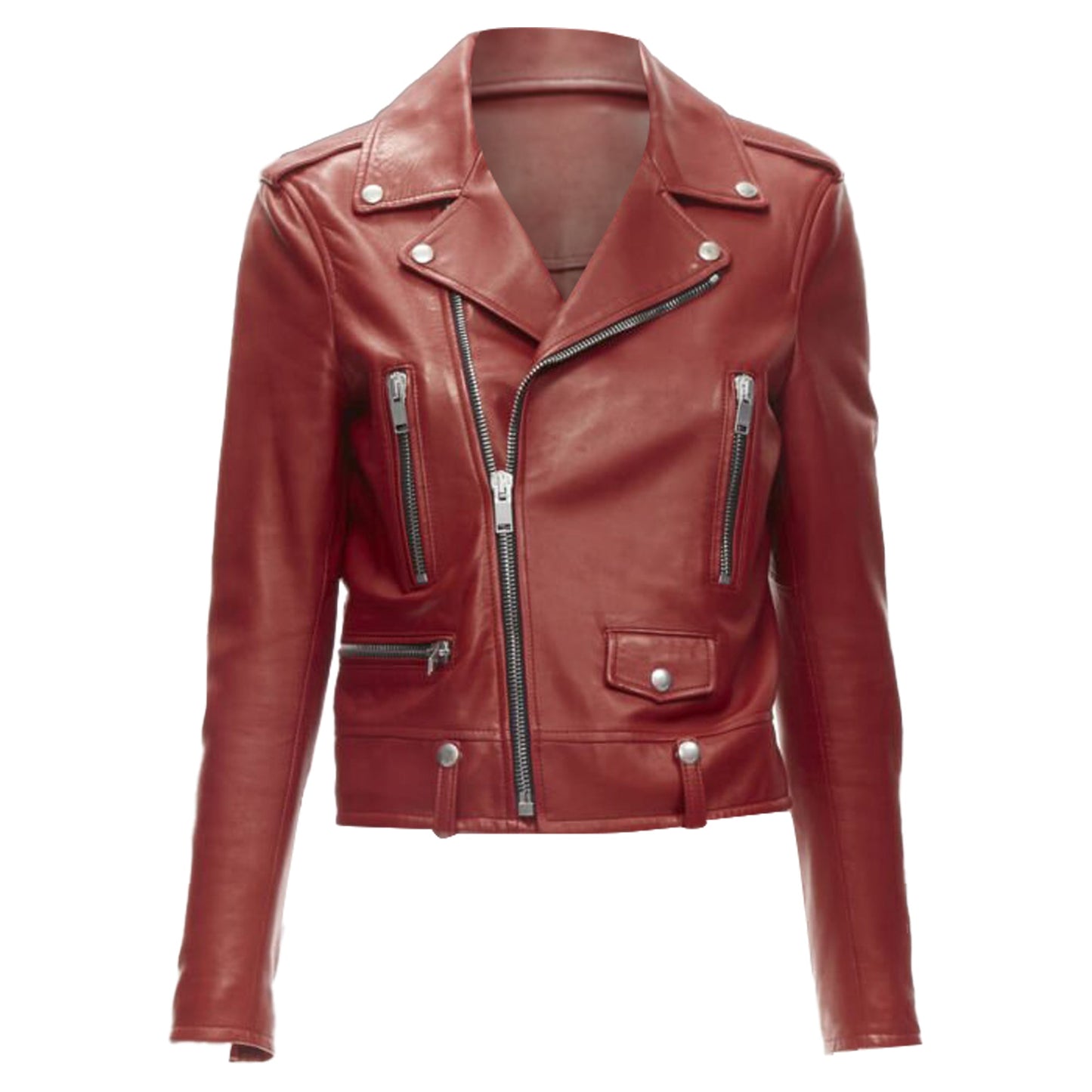 Women's Saint Laurent red lambskin leather moto biker jacket