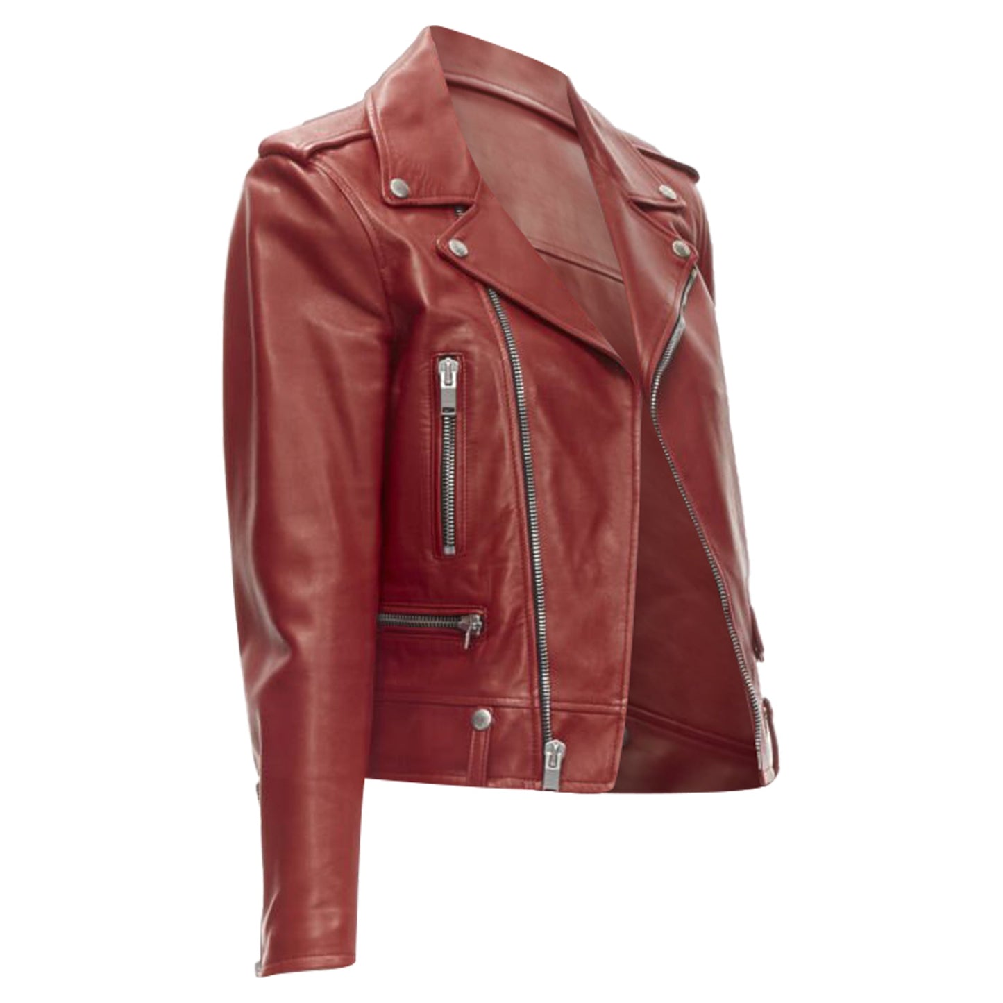 Women's Saint Laurent red lambskin leather moto biker jacket