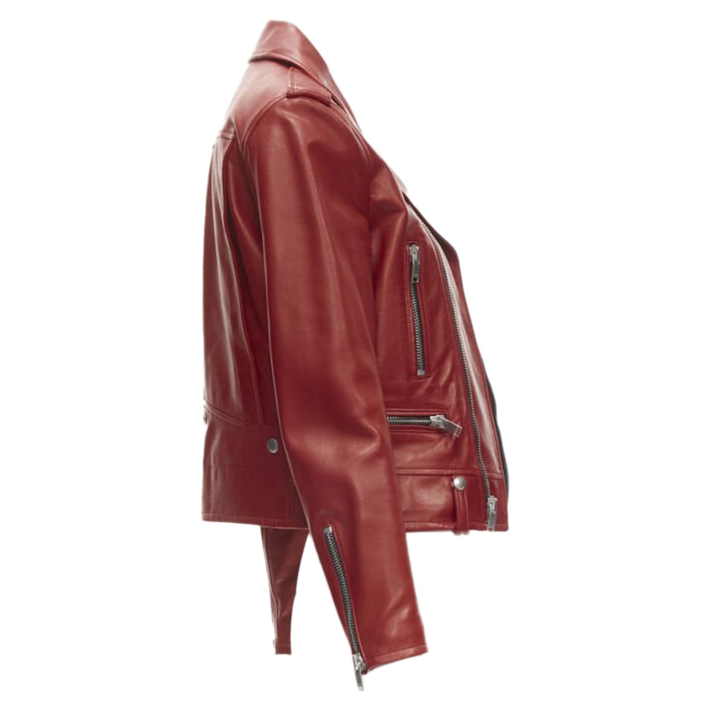 Women's Saint Laurent red lambskin leather moto biker jacket