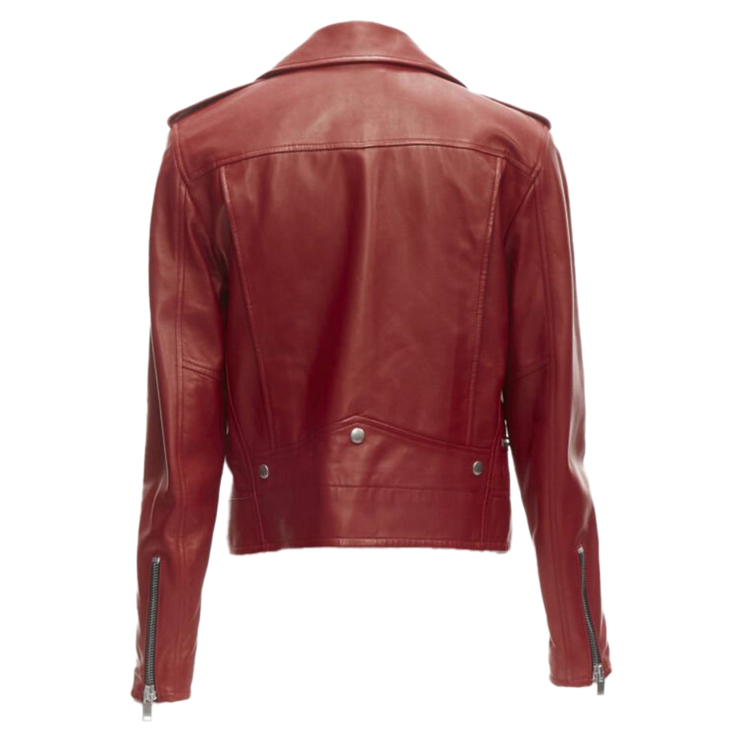 Women's Saint Laurent red lambskin leather moto biker jacket