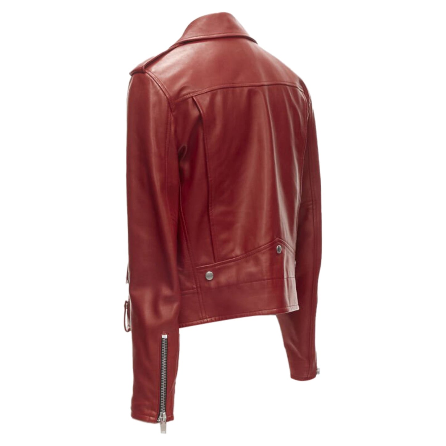 Women's Saint Laurent red lambskin leather moto biker jacket