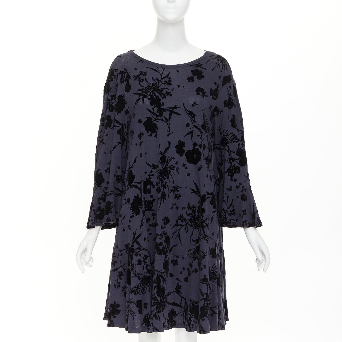 Women's Dries Van Noten cotton velvet damask floral flock print dress