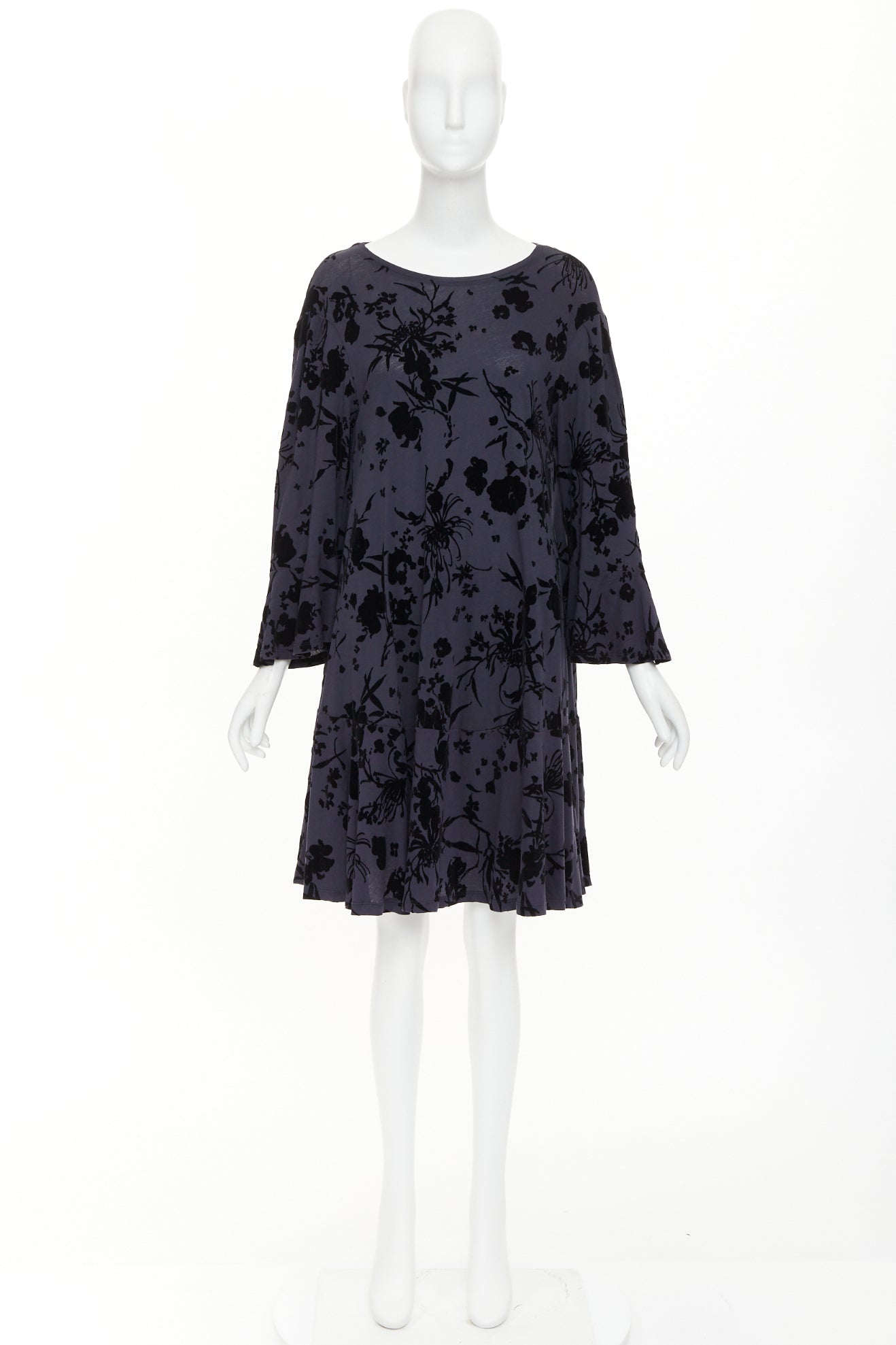 Women's Dries Van Noten cotton velvet damask floral flock print dress