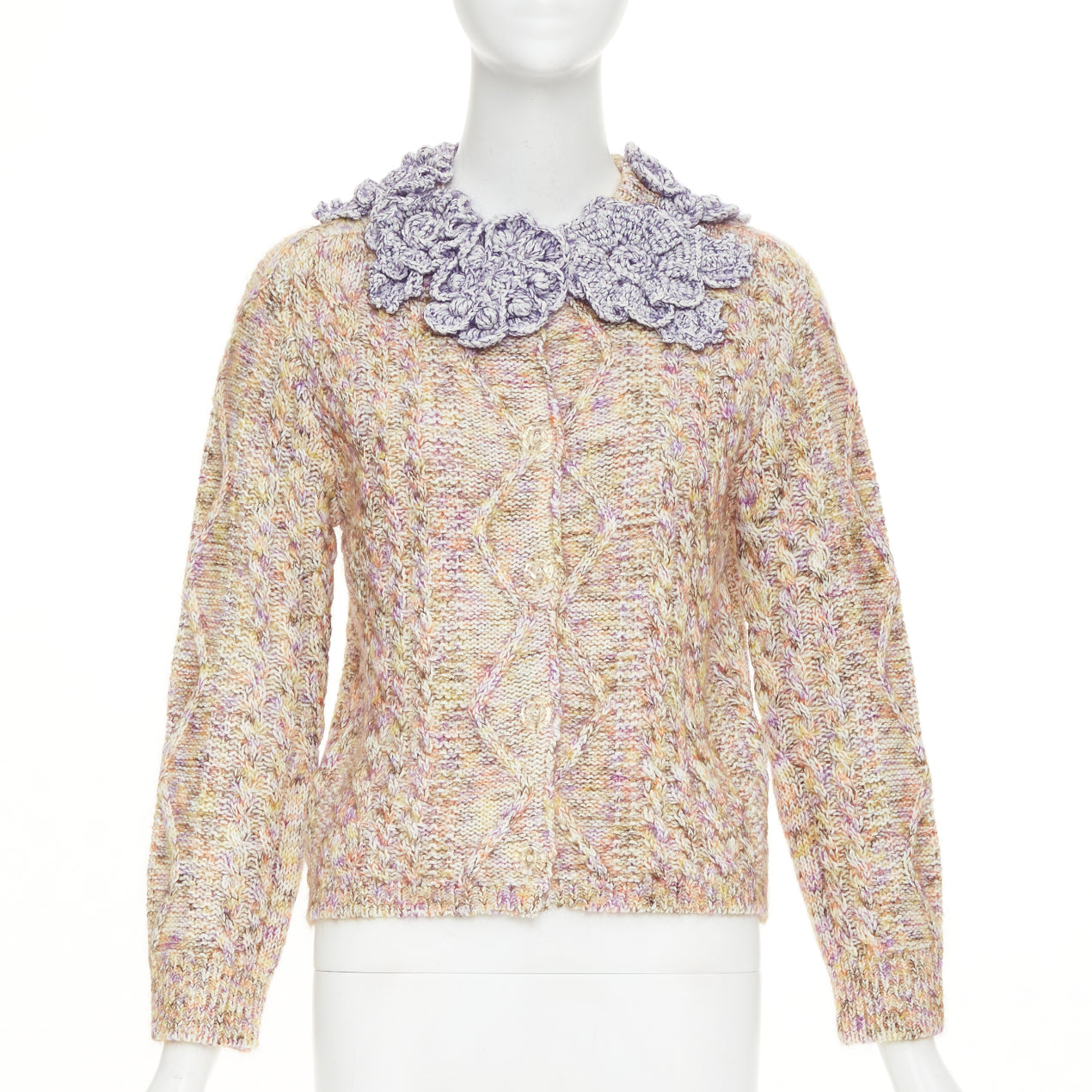 Women's Louis Vuitton Knitted Flower Collar cable mix knit cardigan