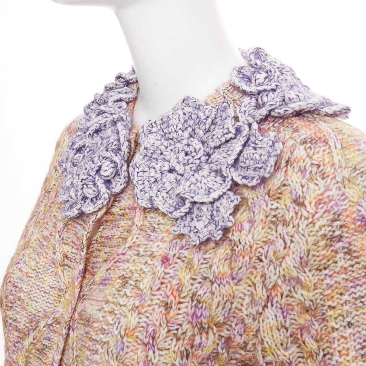 Women's Louis Vuitton Knitted Flower Collar cable mix knit cardigan