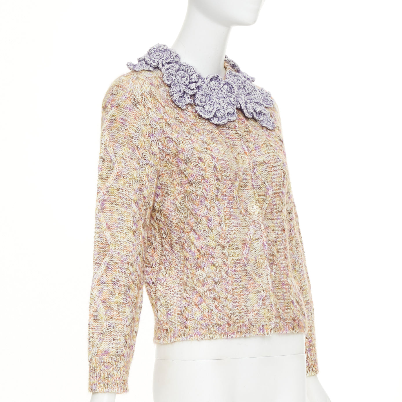 Women's Louis Vuitton Knitted Flower Collar cable mix knit cardigan