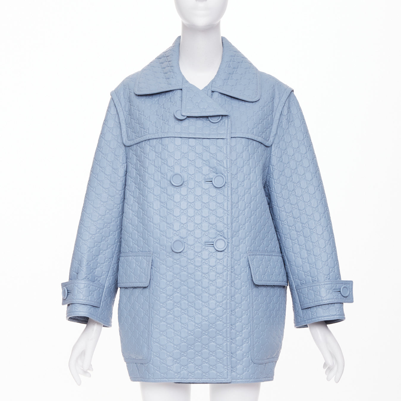Women's Gucci All Over Embossed GG Button Split Back leather coat