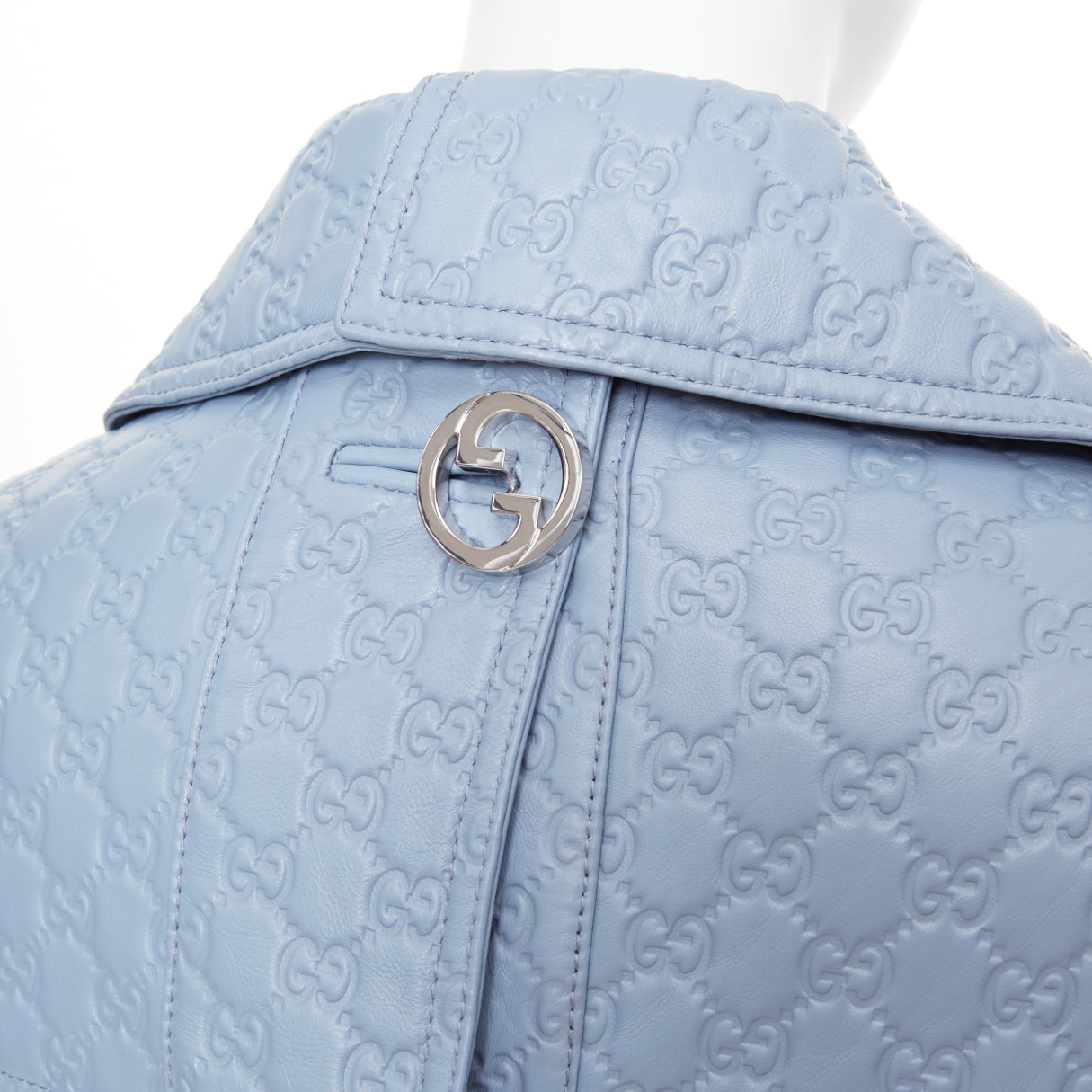 Women's Gucci All Over Embossed GG Button Split Back leather coat