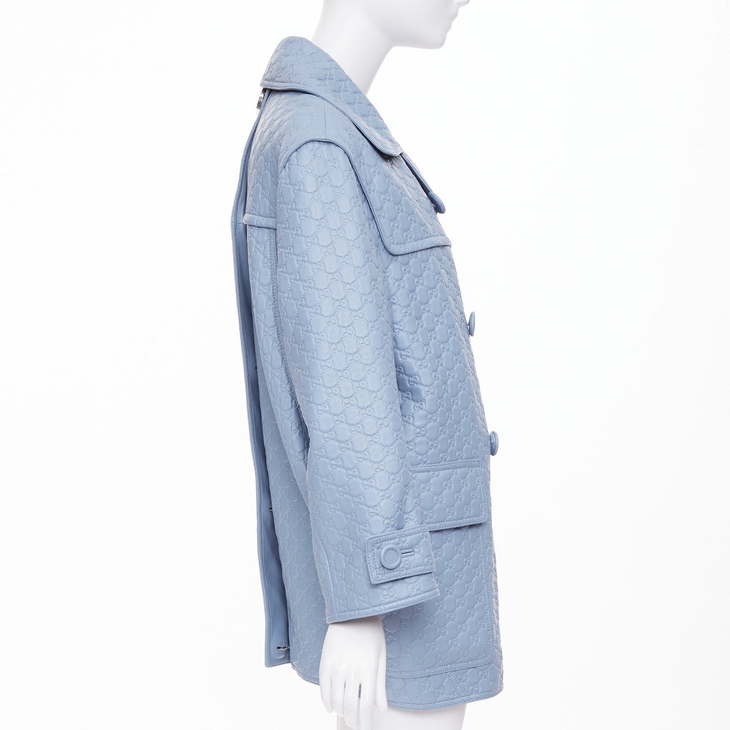 Women's Gucci All Over Embossed GG Button Split Back leather coat