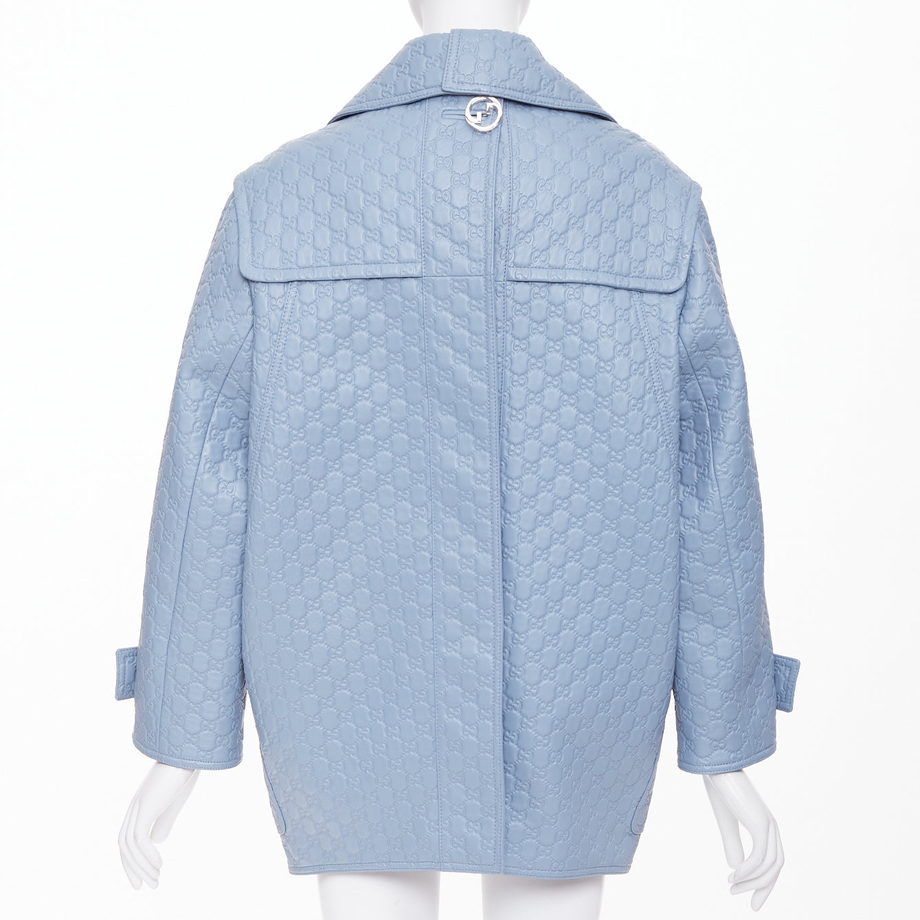 Women's Gucci All Over Embossed GG Button Split Back leather coat