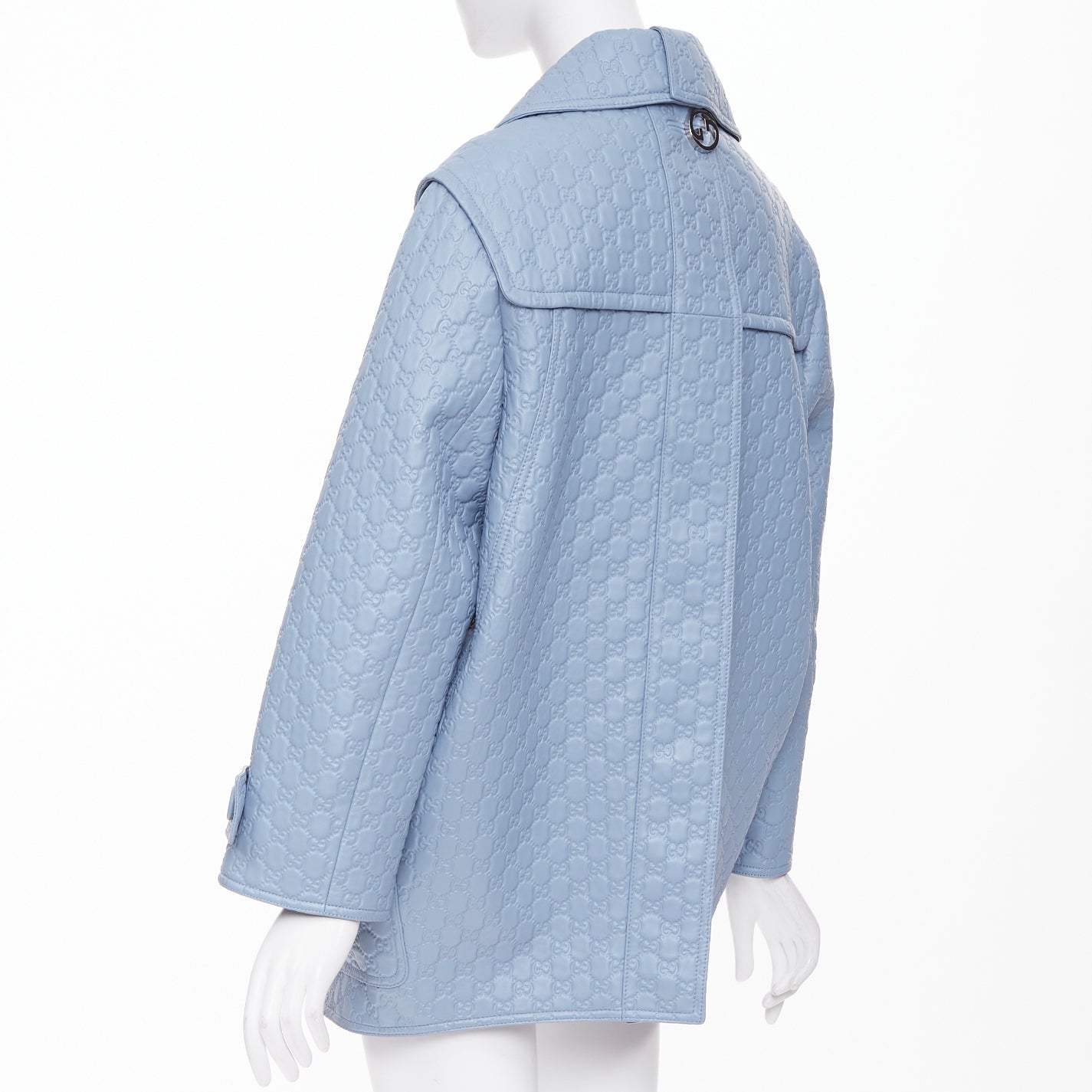 Women's Gucci All Over Embossed GG Button Split Back leather coat