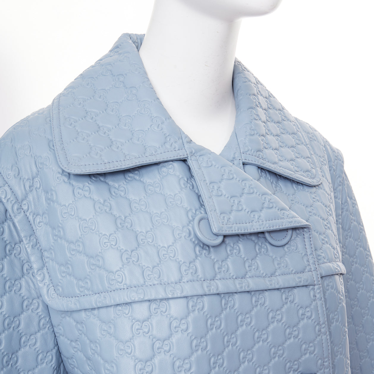 Women's Gucci All Over Embossed GG Button Split Back leather coat