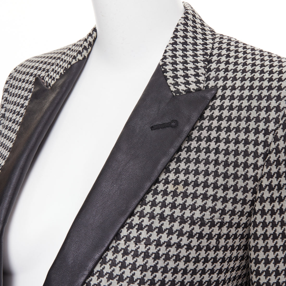 Women's Saint Laurent leather peak lapel houndstooth blazer